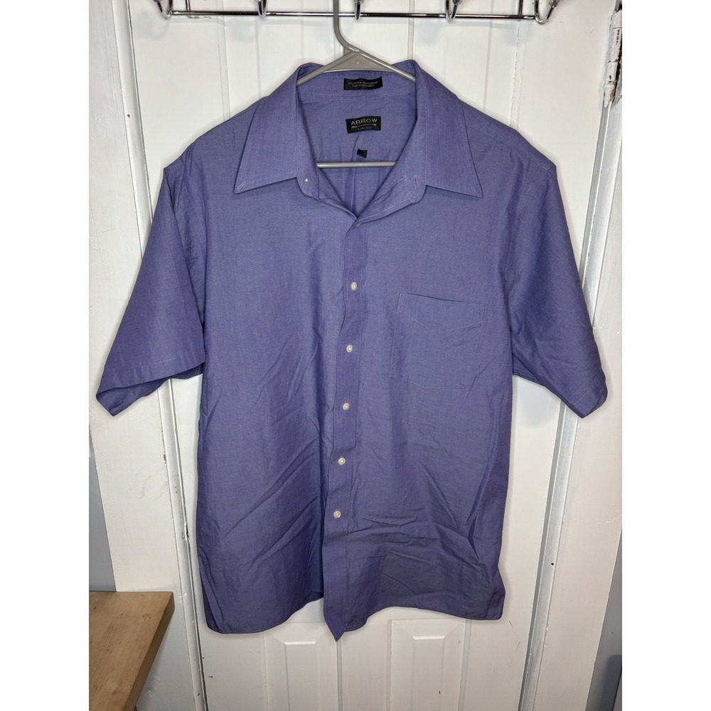 Arrow Men's XL Half Sleeve‎ Purple Shirt 17 1/2 Wrinkle-Free, Button-Down